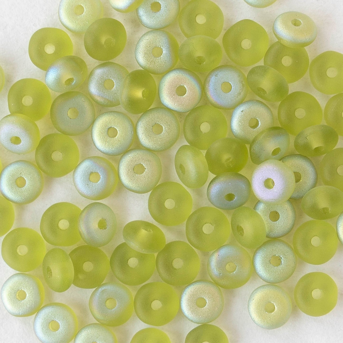 4mm Glass Rondelle Beads - Matte Green AB - 100 Beads