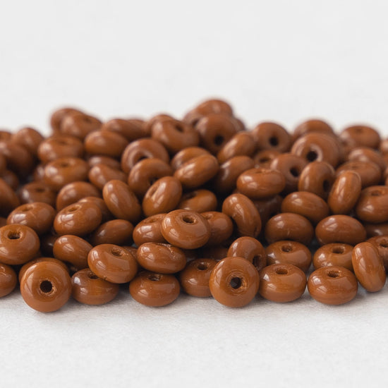 4mm Glass Rondelle Beads - Opaque Brown - 120 Beads