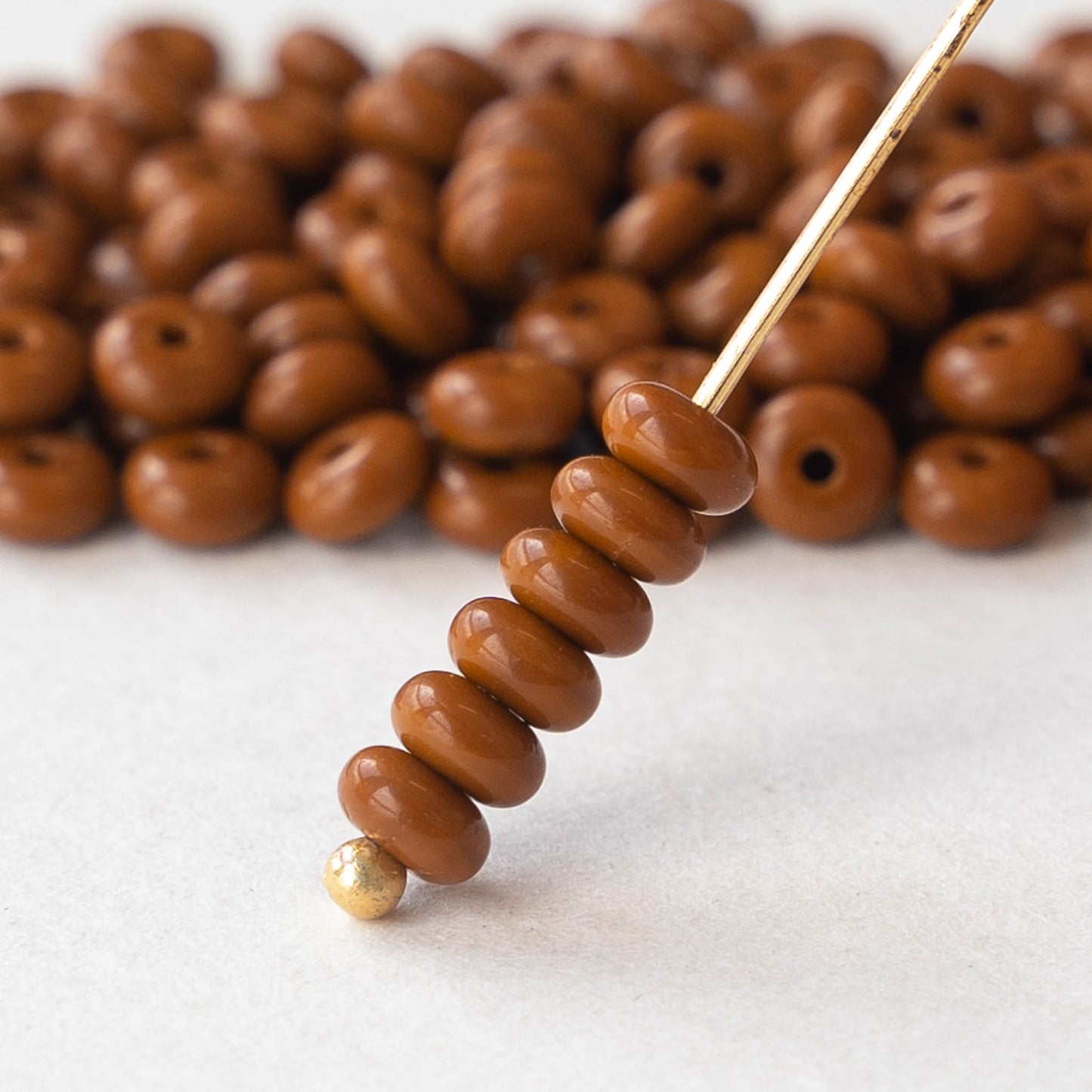 4mm Glass Rondelle Beads - Opaque Brown - 100 Beads
