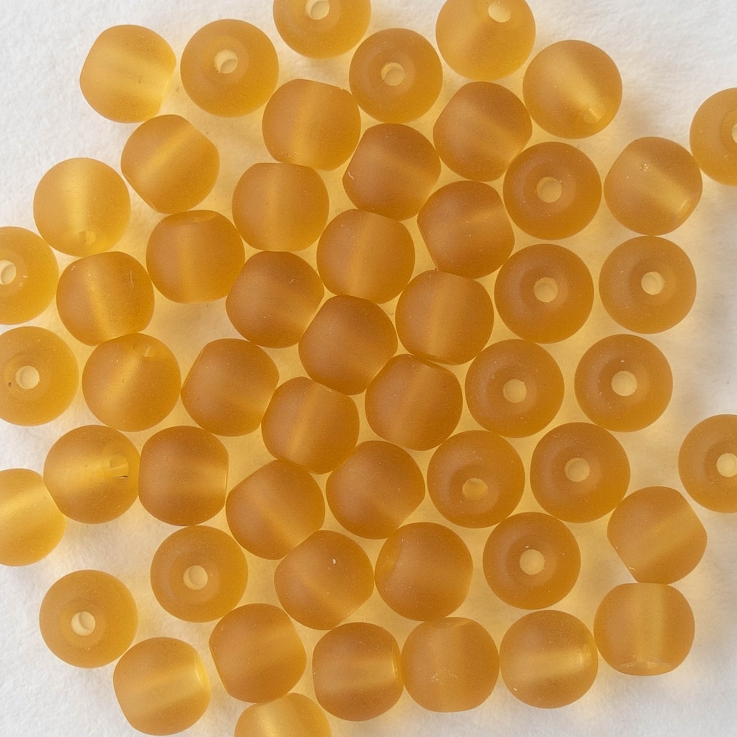 5mm Frosted Glass Rounds - Honey Amber - 16 Inches