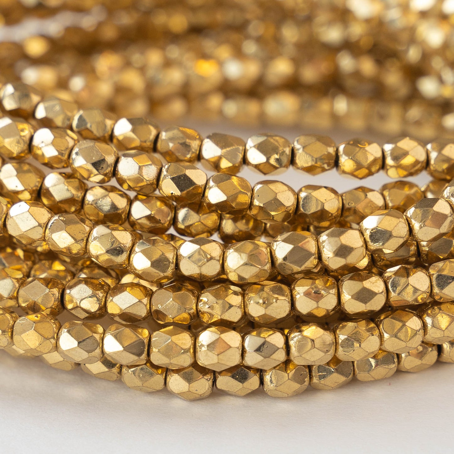 4mm Round Firepolished Glass Beads - Shiny Gold - 50 beads