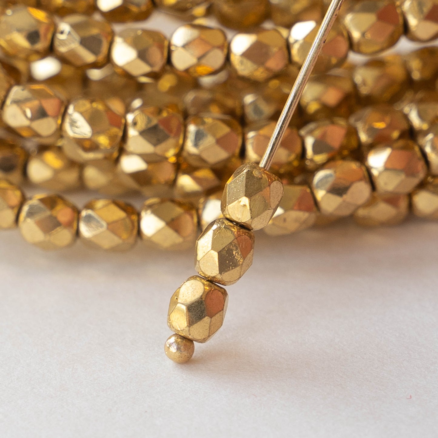 4mm Round Firepolished Glass Beads - Shiny Gold - 50 beads