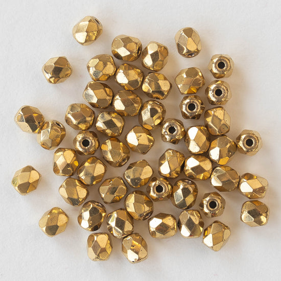 4mm Round Beads - Shiny Gold - 50 beads