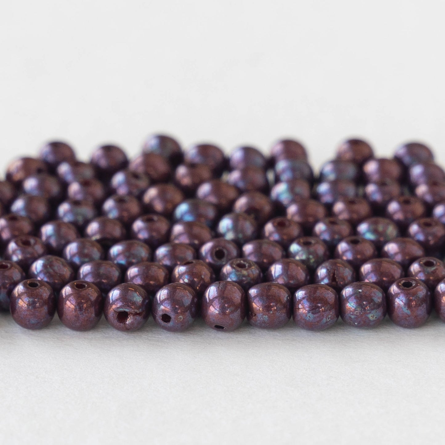 4mm Round Glass Beads - Metallic Mix of Purple and Pink - 100 Beads