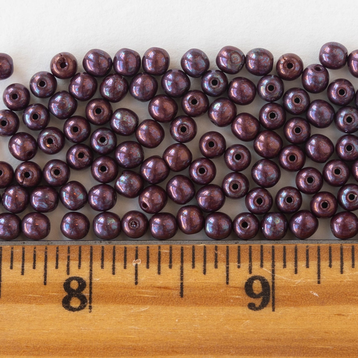 4mm Round Glass Beads - Metallic Mix of Purple and Pink - 100 Beads