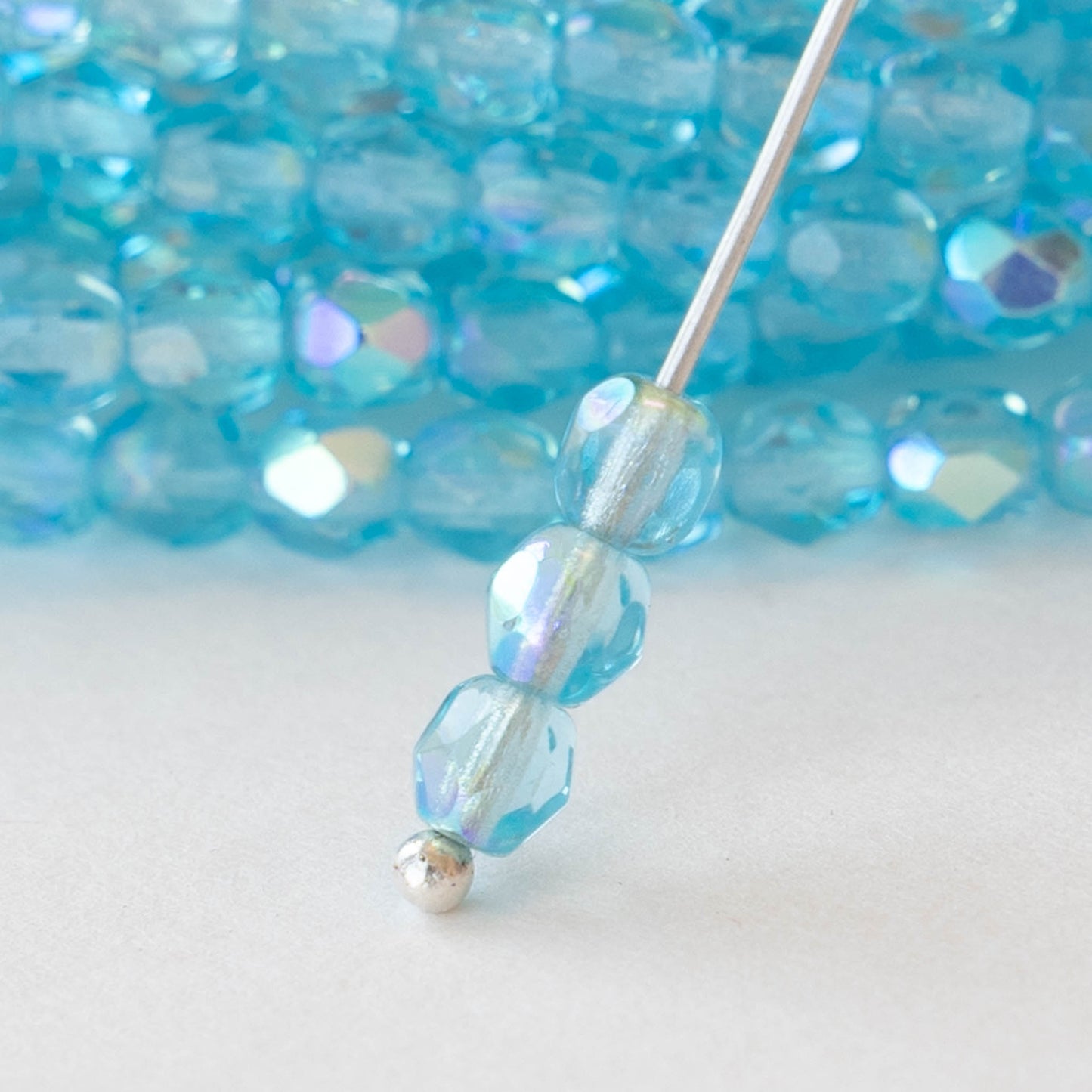 4mm Round Beads - Aquamarine AB- 50 beads