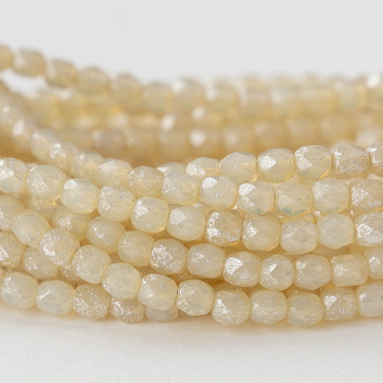 4mm Round Beads - Ivory with Silver Dust - 50 beads