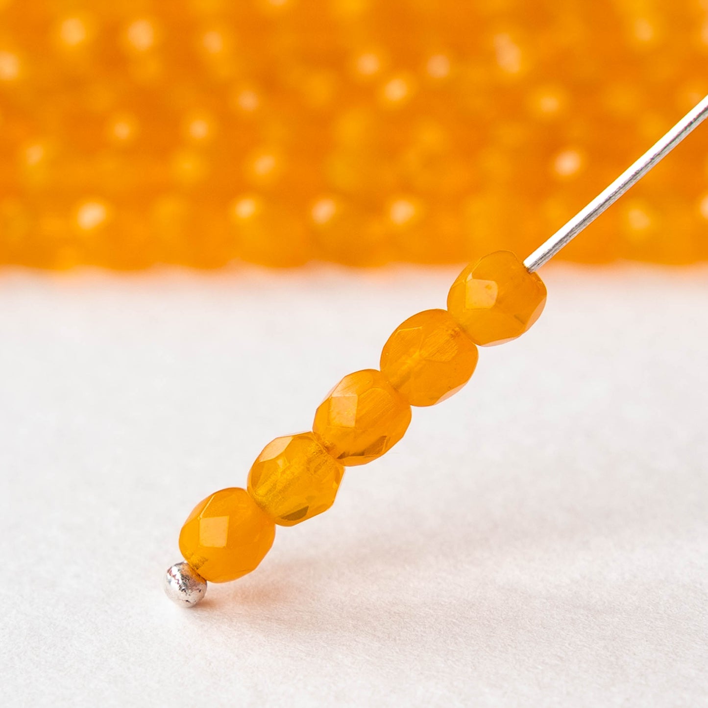 4mm Round  Firepolished Beads - Tangerine Opaline - 50 Beads