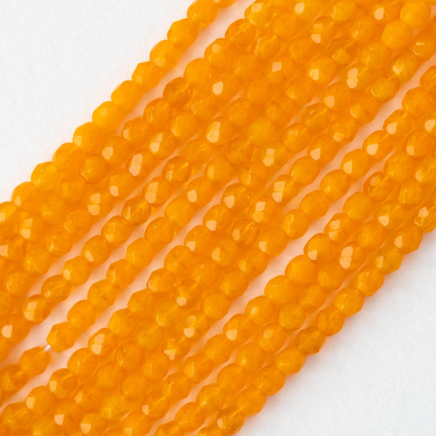 4mm Round  Firepolished Beads - Tangerine Opaline - 50 Beads