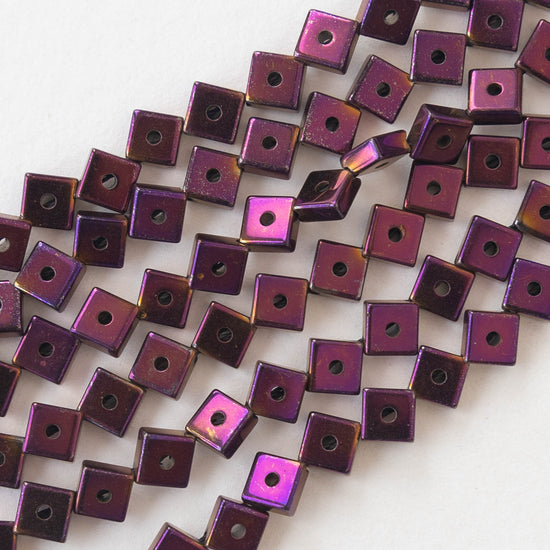 4mm Hematite Beads - Purple - 16 inches