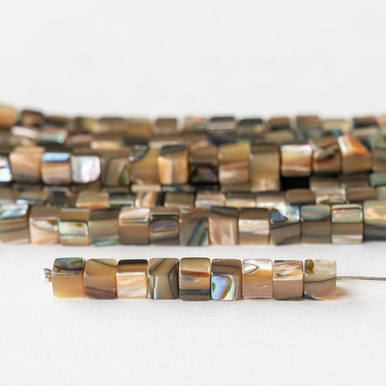 4mm Abalone Shell Cube Beads - 8 inches