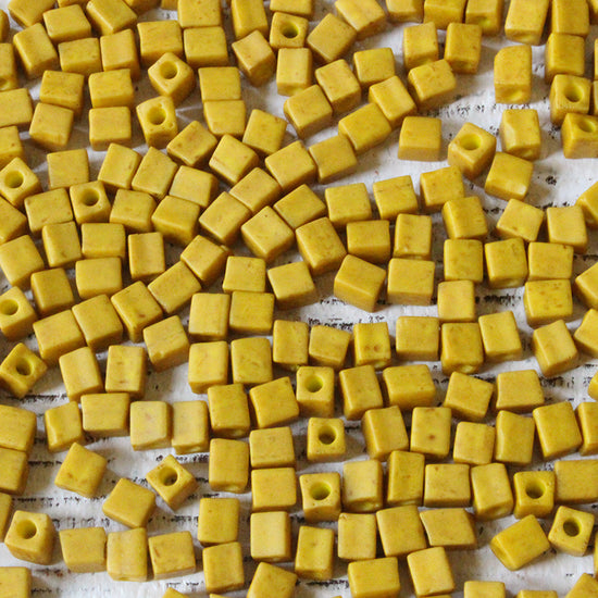 4mm Miyuki Cube Beads  - Opaque Ochre Yellow - 10 grams