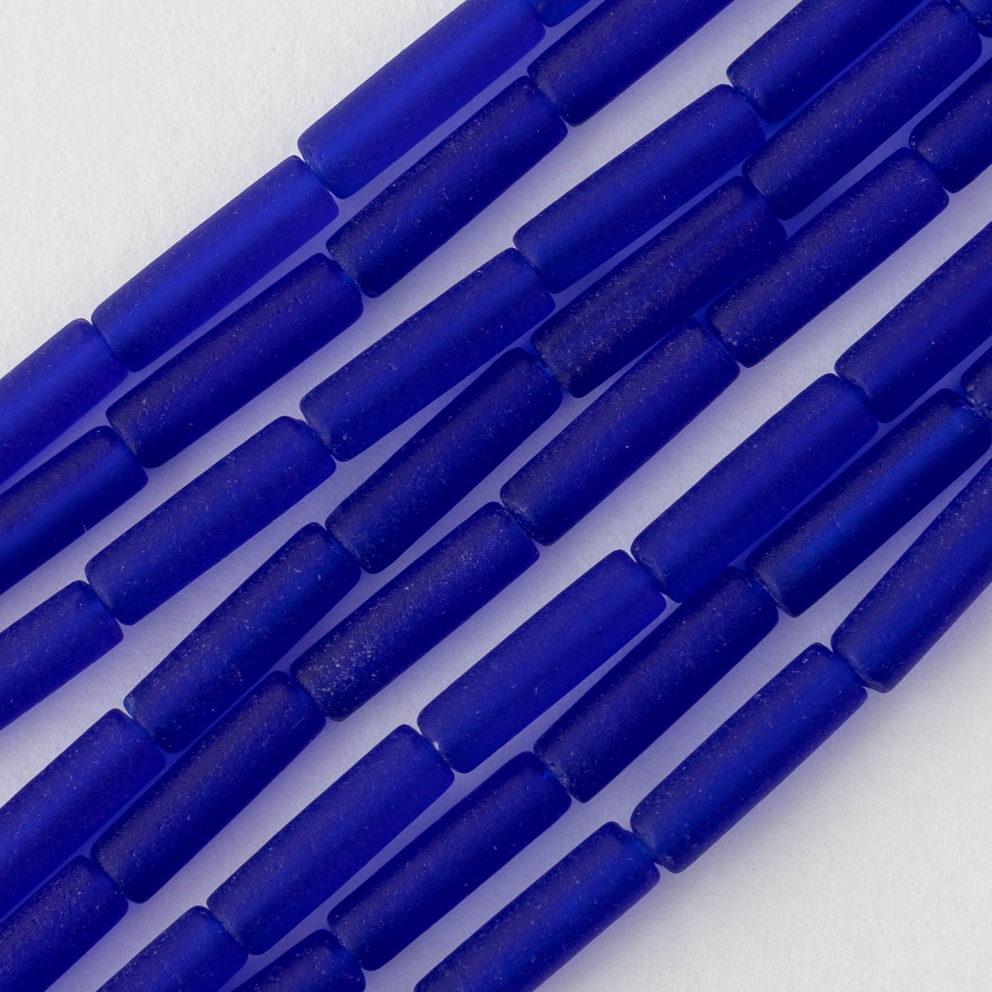 4x14mm Frosted Glass Tube Beads - Transparent Cobalt Blue - Choose Amount