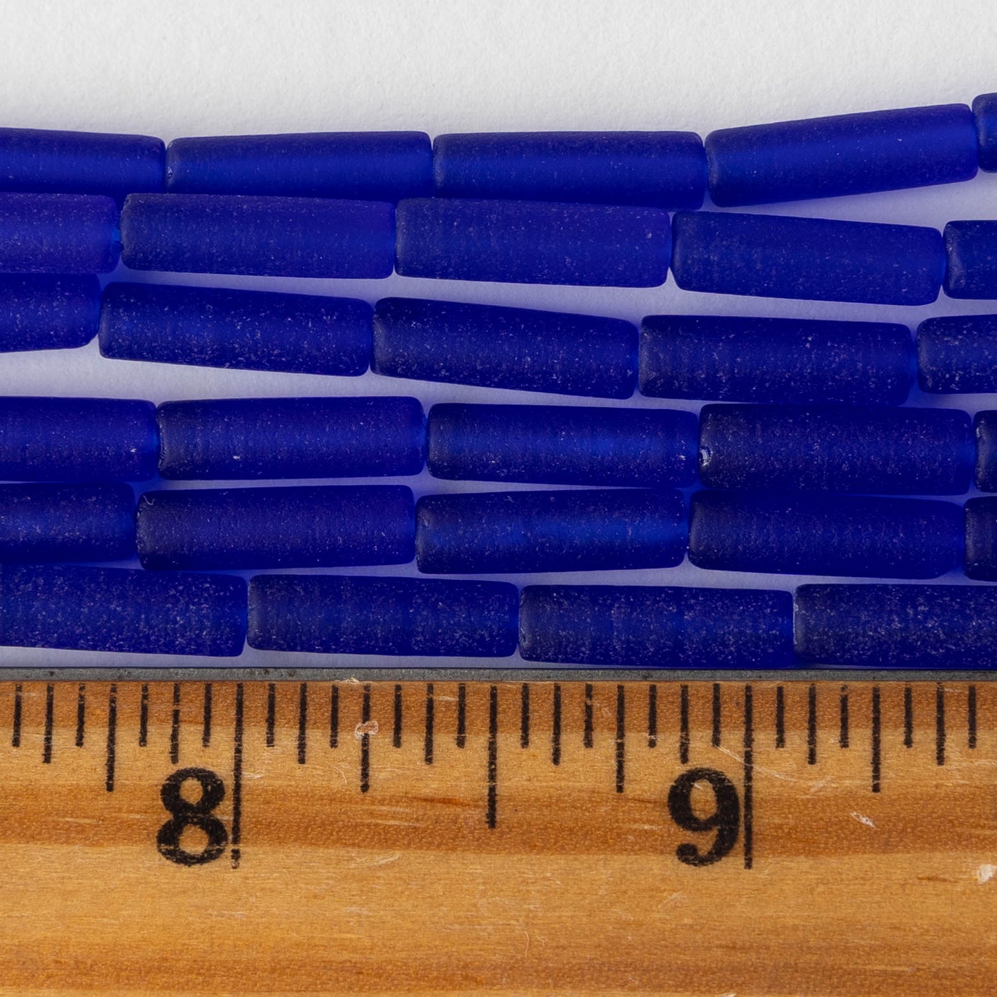 4x14mm Frosted Glass Tube Beads - Transparent Cobalt Blue - Choose Amount