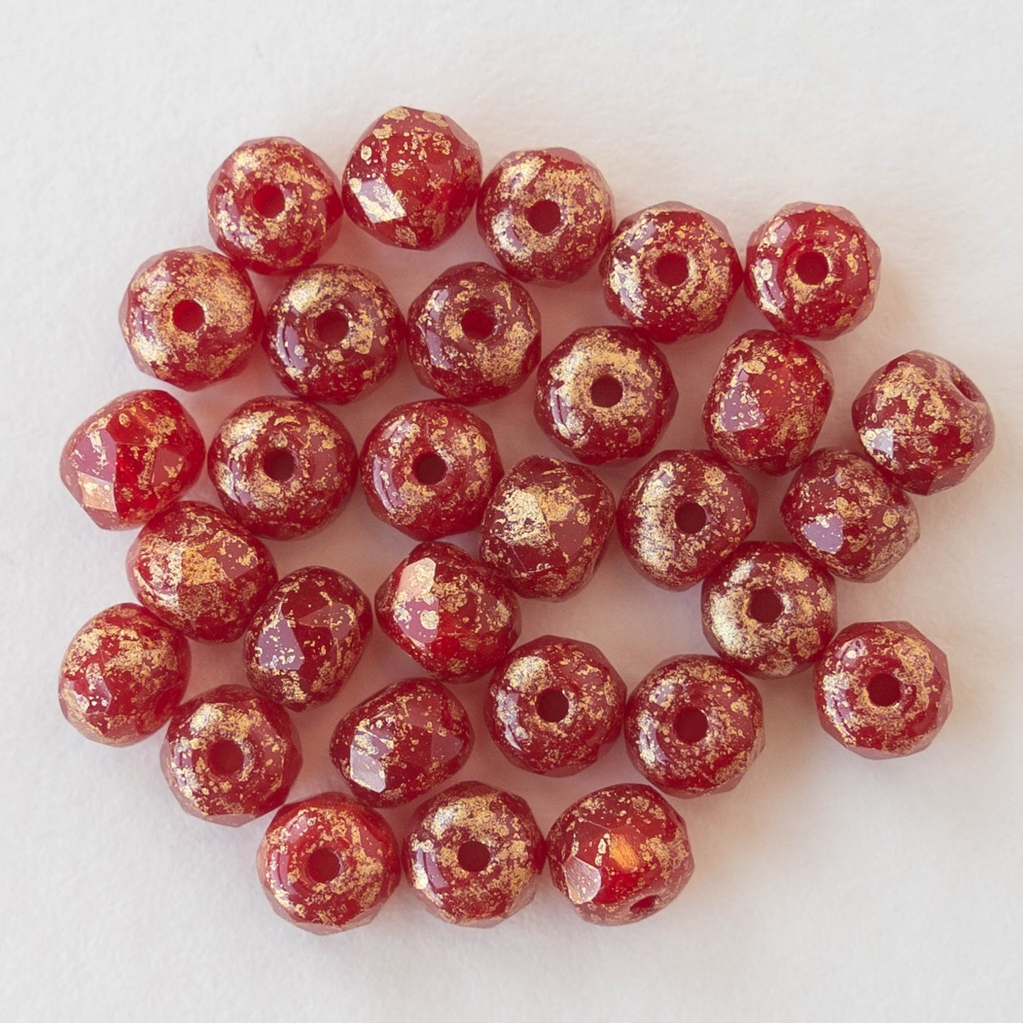 3x5mm Rondelle Beads - Opaque Red With Gold Dust - 30 Beads