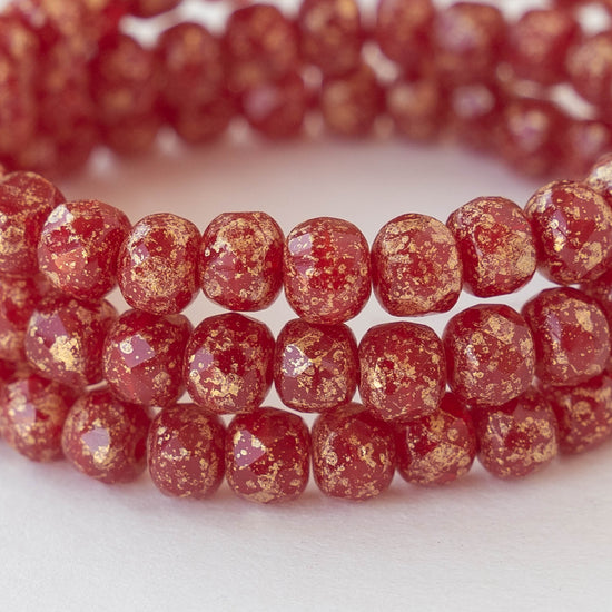3x5mm Rondelle Beads - Opaque Red With Gold Dust - 30 Beads