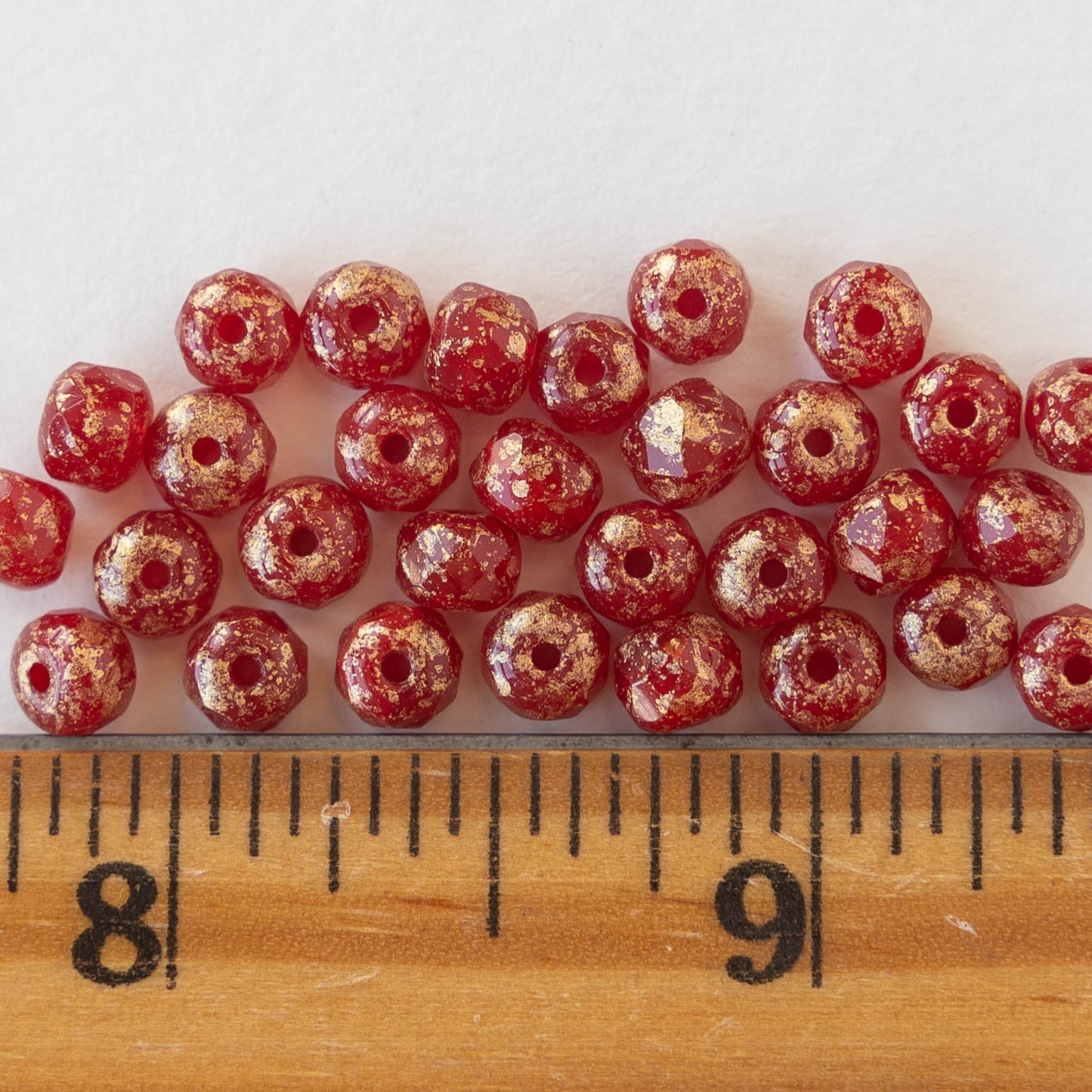 3x5mm Rondelle Beads - Opaque Red With Gold Dust - 30 Beads