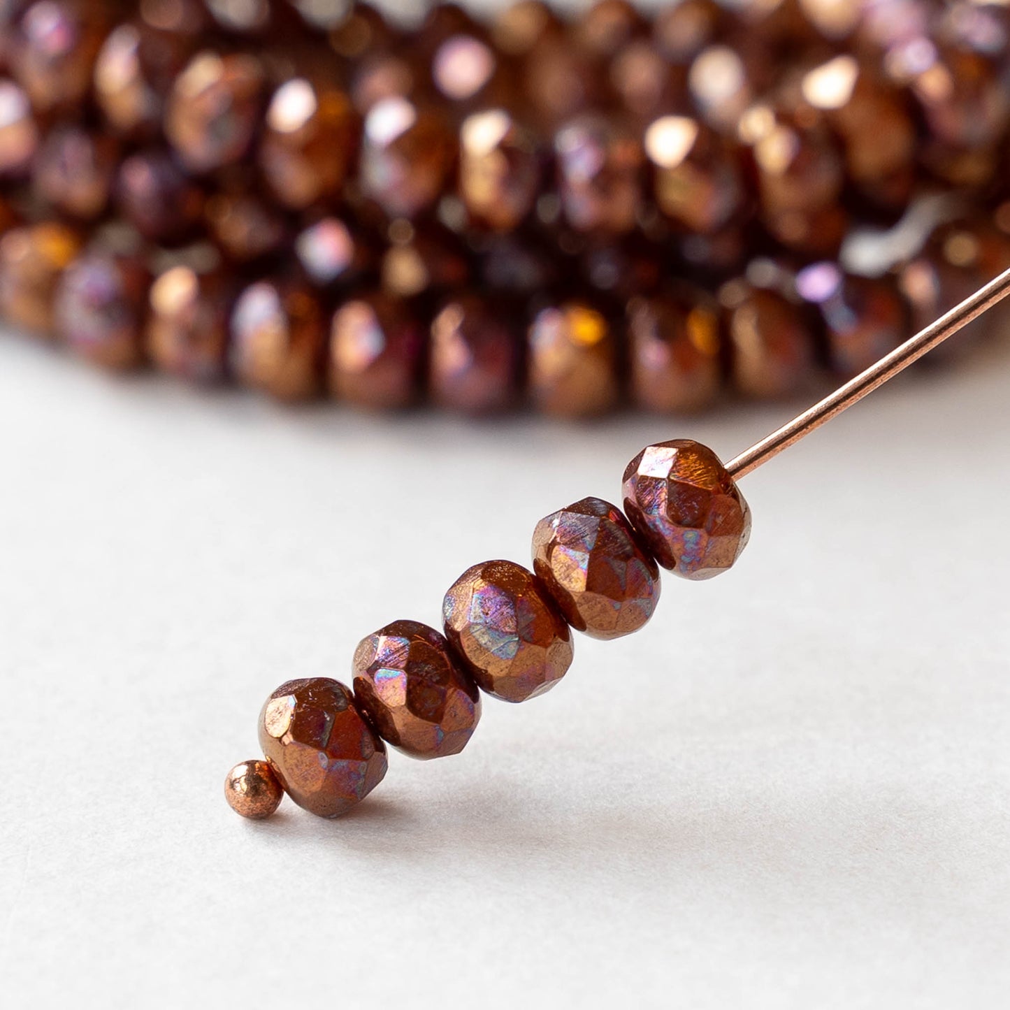4x5mm Faceted Glass Rondelles - Copper Oil Slick - 30 Beads