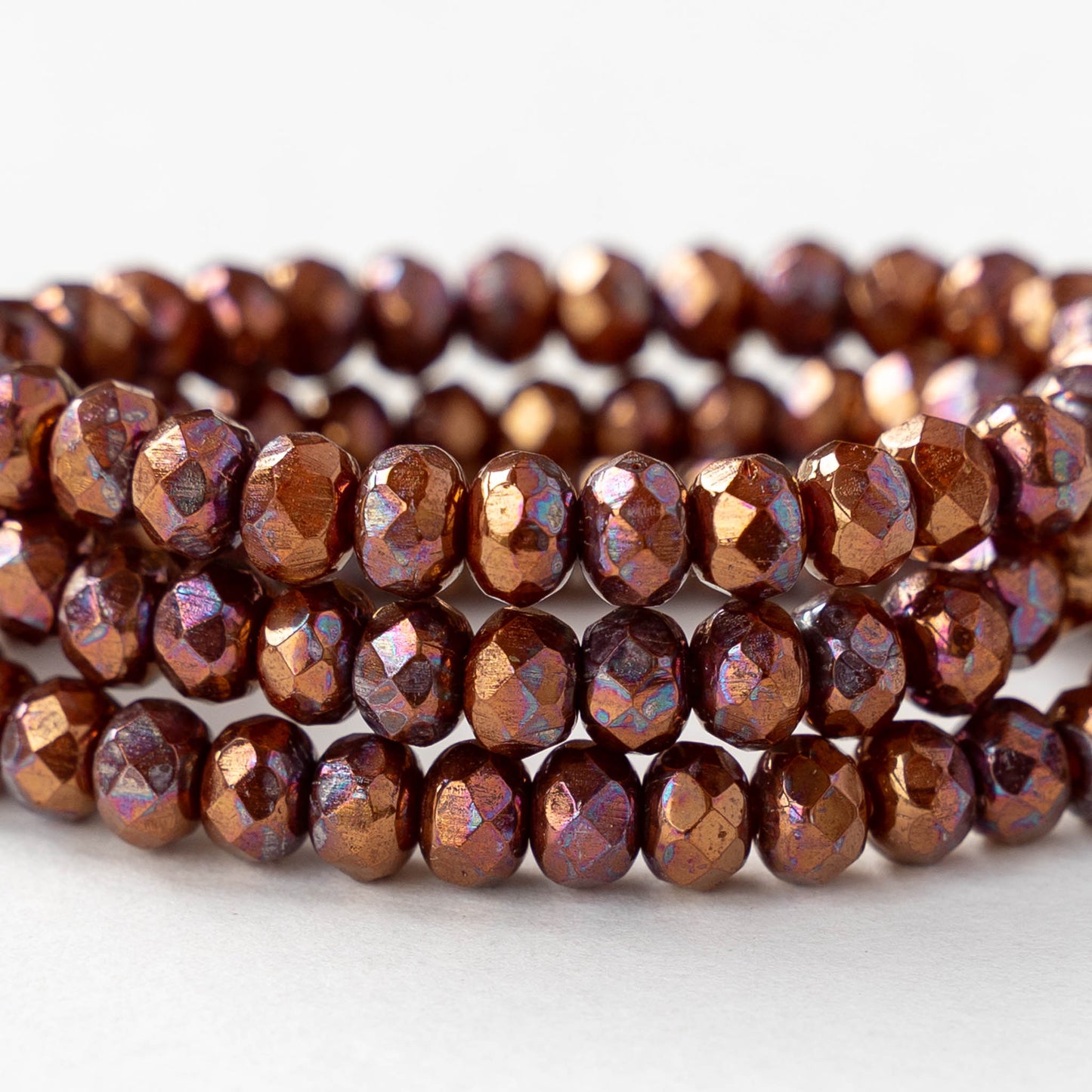 4x5mm Faceted Glass Rondelles - Copper Oil Slick - 30 Beads