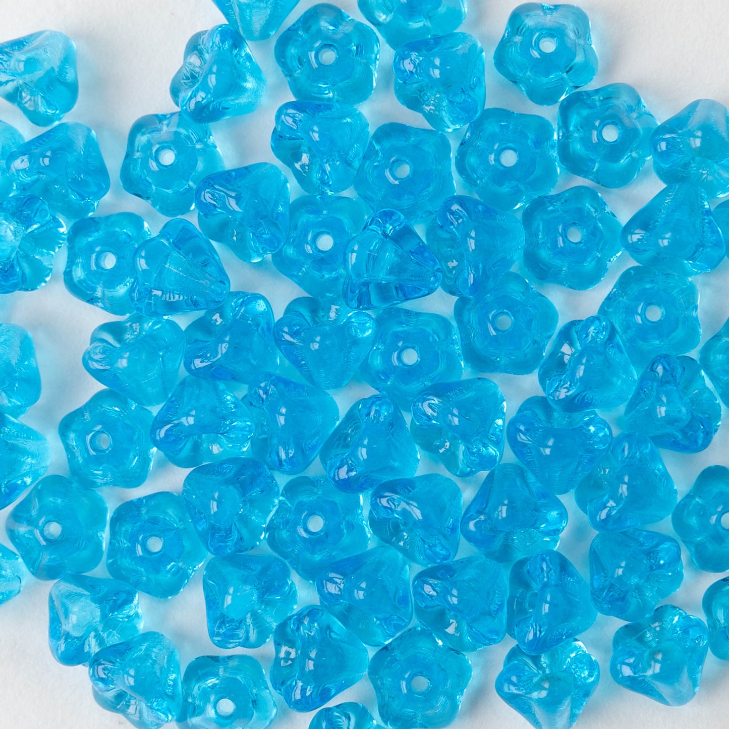 4x6mm Glass Flower Beads - Aqua - 75
