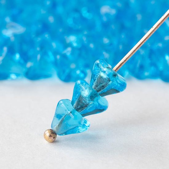 4x6mm Glass Flower Beads - Aqua - 75