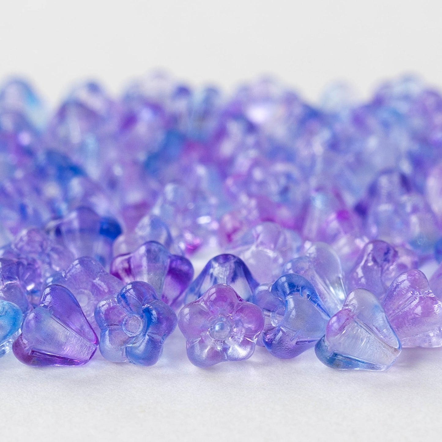 4x6mm Glass Flower Beads - Purple Blue Mix - 50