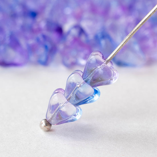 4x6mm Glass Flower Beads - Purple Blue Mix - 50