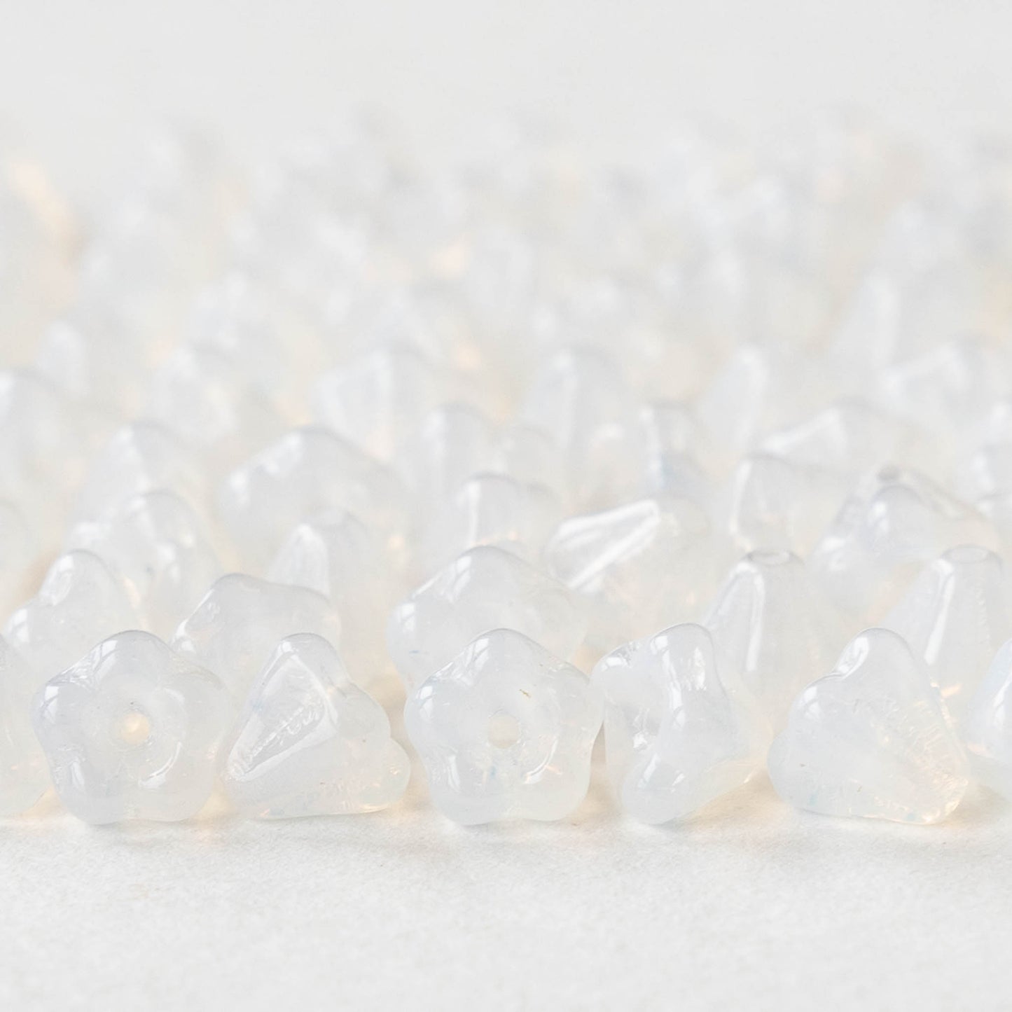 4x6mm Glass Flower Beads - Pearly White Opaline - 75