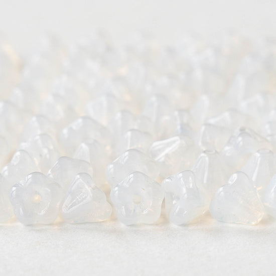 4x6mm Glass Flower Beads - Pearly White Opaline - 75