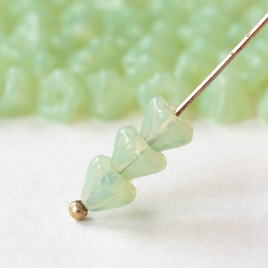 4x6mm Glass Flower Beads - Lt. Green Opaline - 50