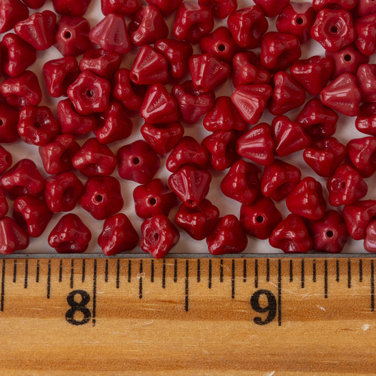 4x6mm Glass Flower Beads - Dk Red Opaque - 50