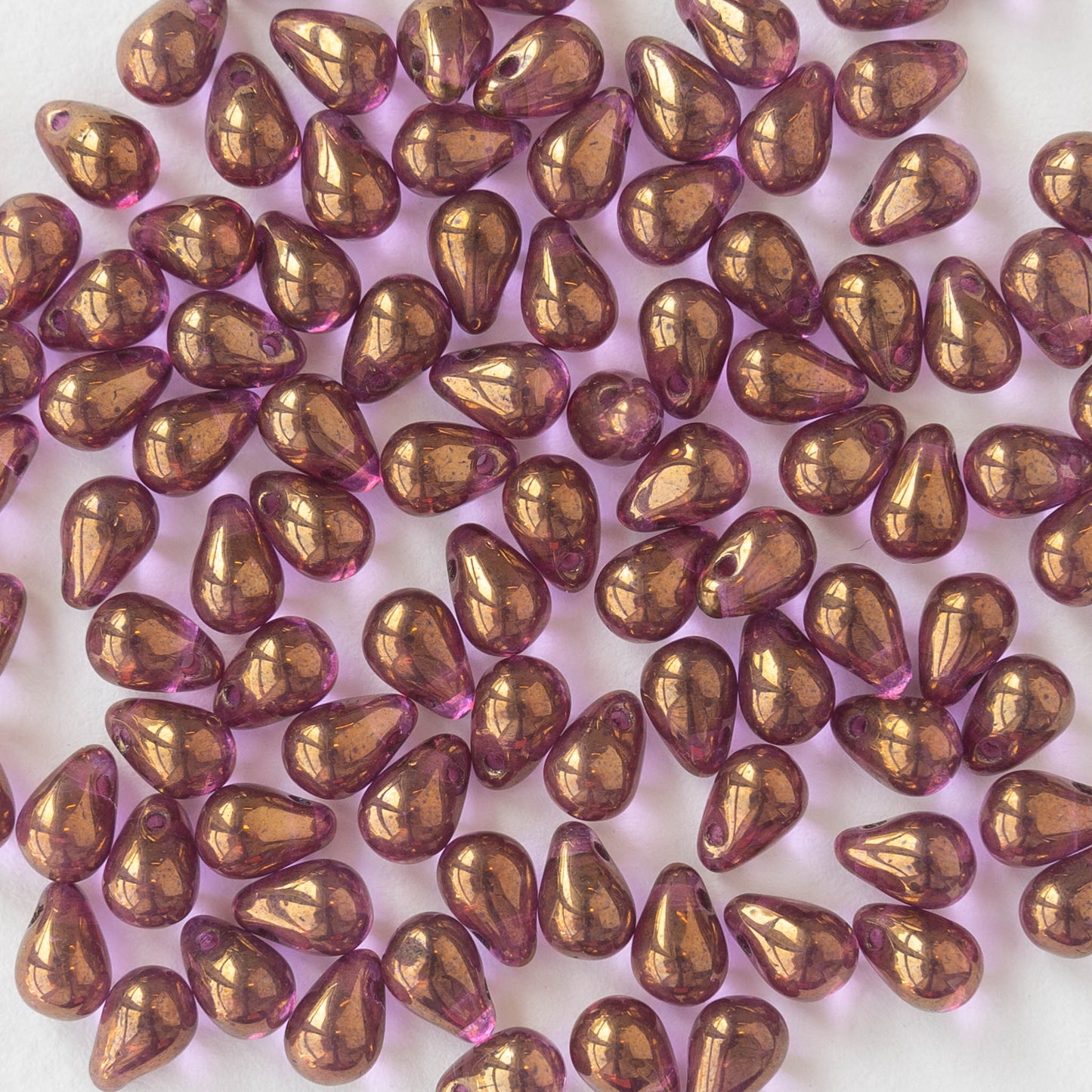6x4mm Glass Teardrop Beads - Light Amethyst Luster - 100 Beads