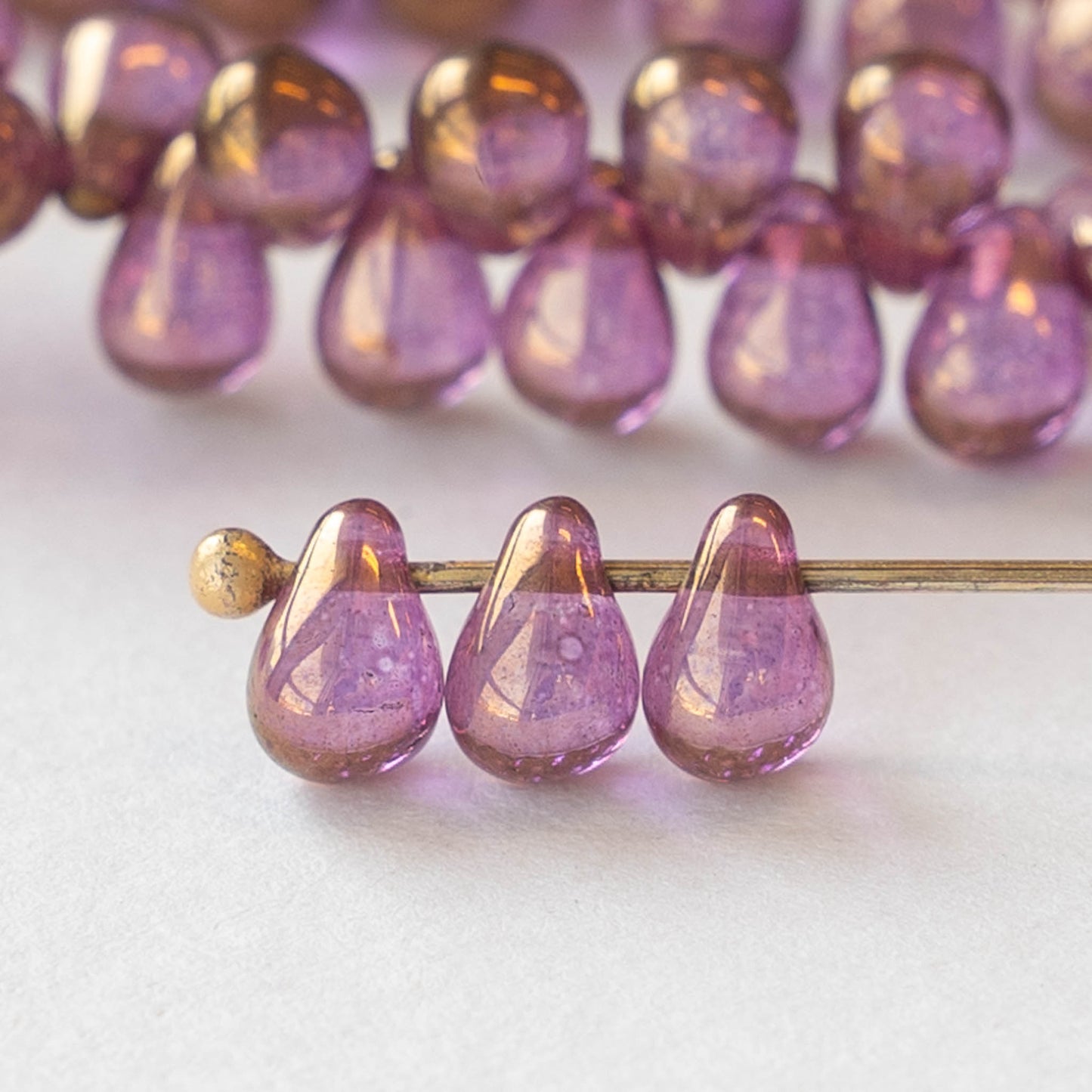 6x4mm Glass Teardrop Beads - Light Amethyst Luster - 100 Beads