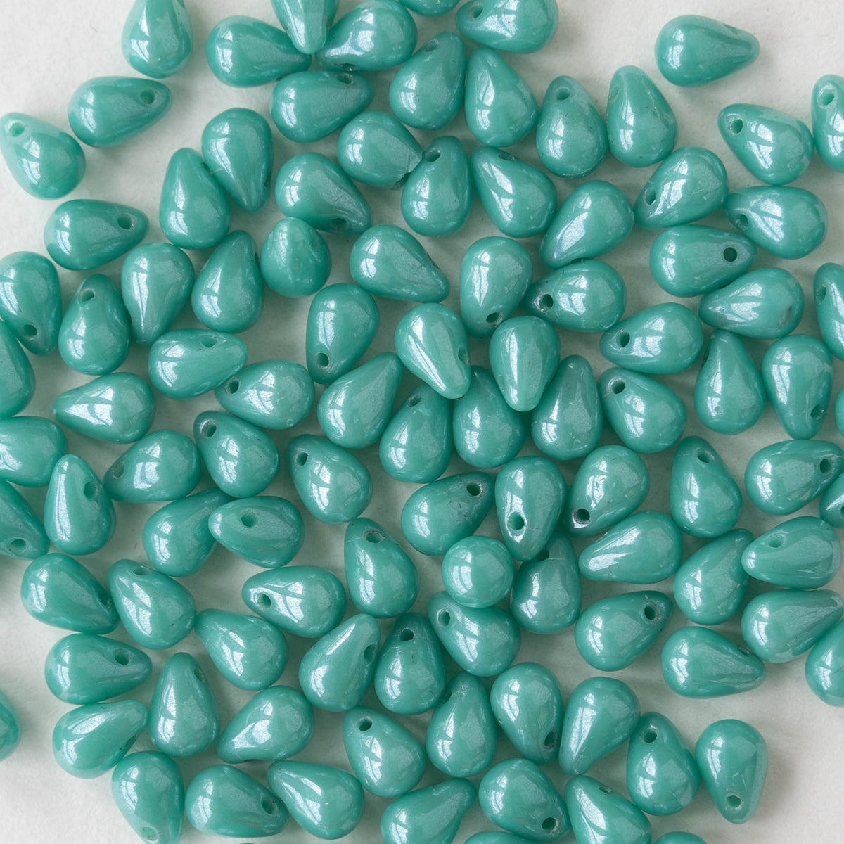 4x6mm Glass Teardrop Beads Opaque Turquoise Luster 100
