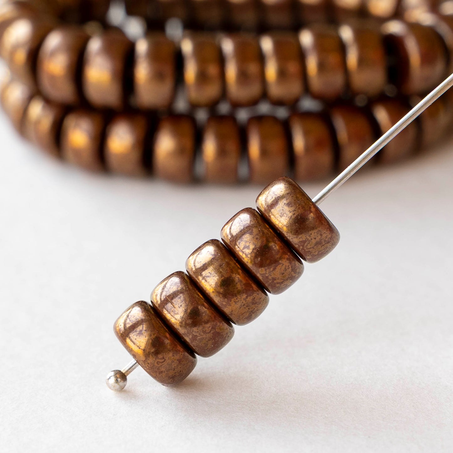 4x8mm Glass Heishi Beads - Burnt Umber Bronze Luster - 10 or 20 beads