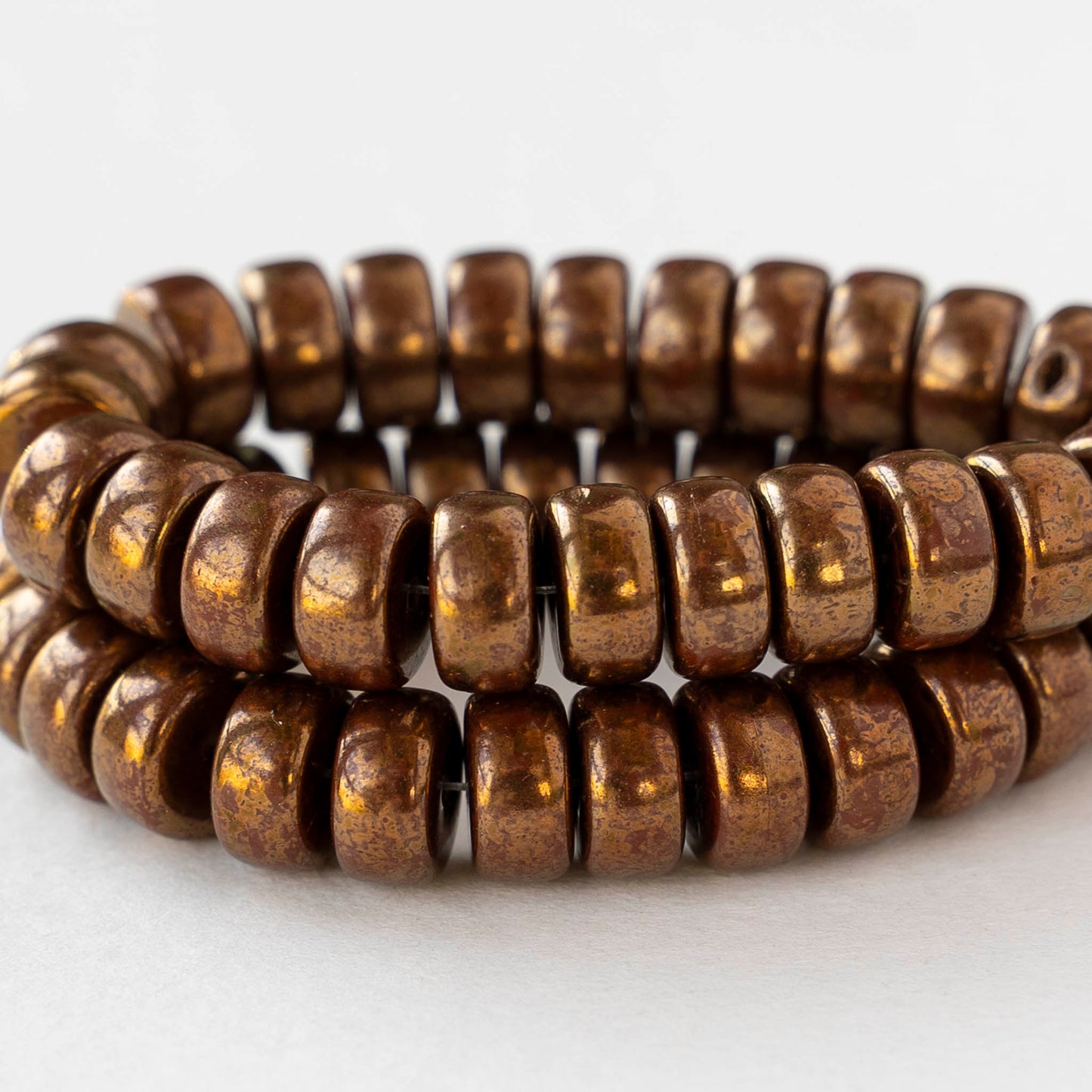 4x8mm Glass Heishi Beads - Burnt Umber Bronze Luster - 10 or 20 beads