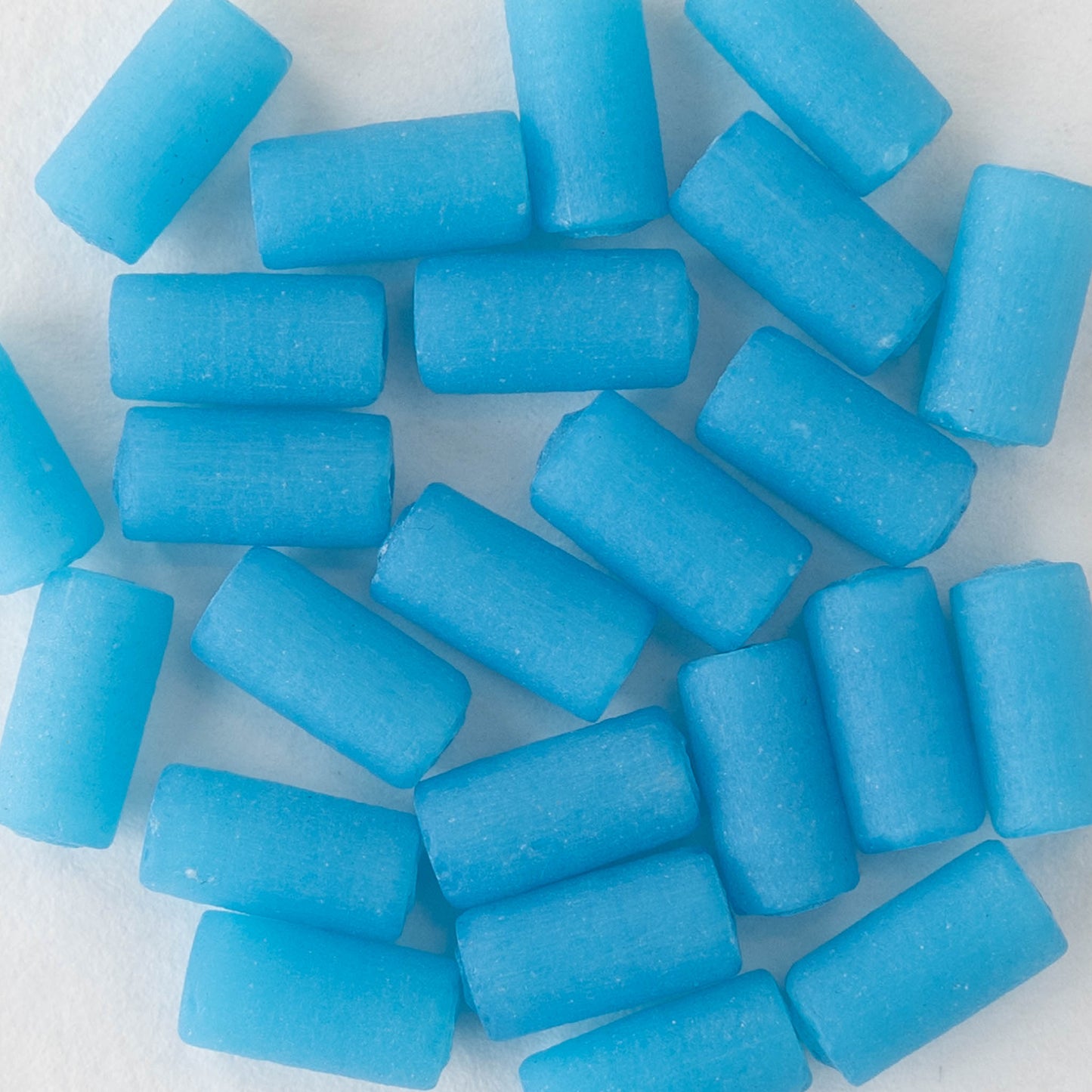 4x9mm Frosted Glass Tube Beads - Opaque Blue - 48 tubes