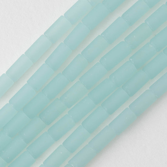 4x9mm Frosted Glass Tube Beads - Very Light Blue - 46 tubes