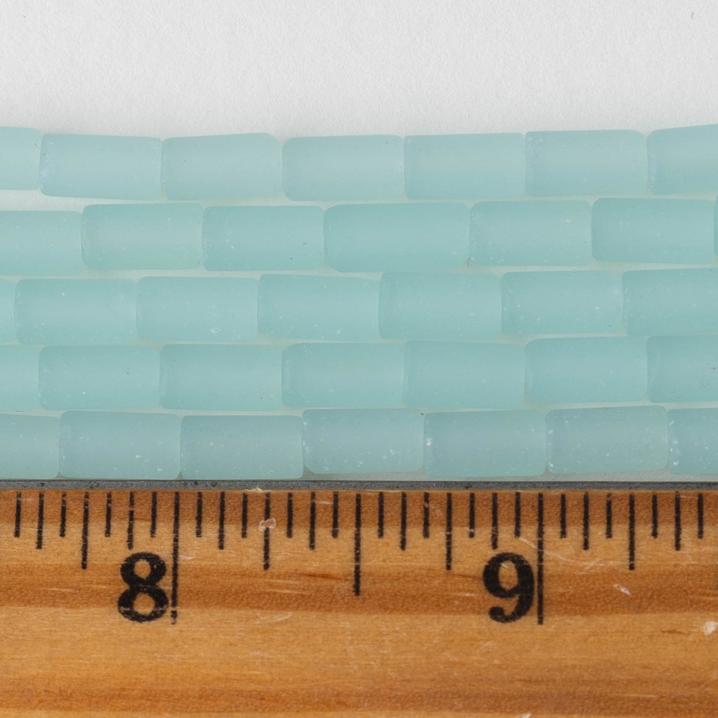 4x9mm Frosted Glass Tube Beads - Very Light Blue - 46 tubes