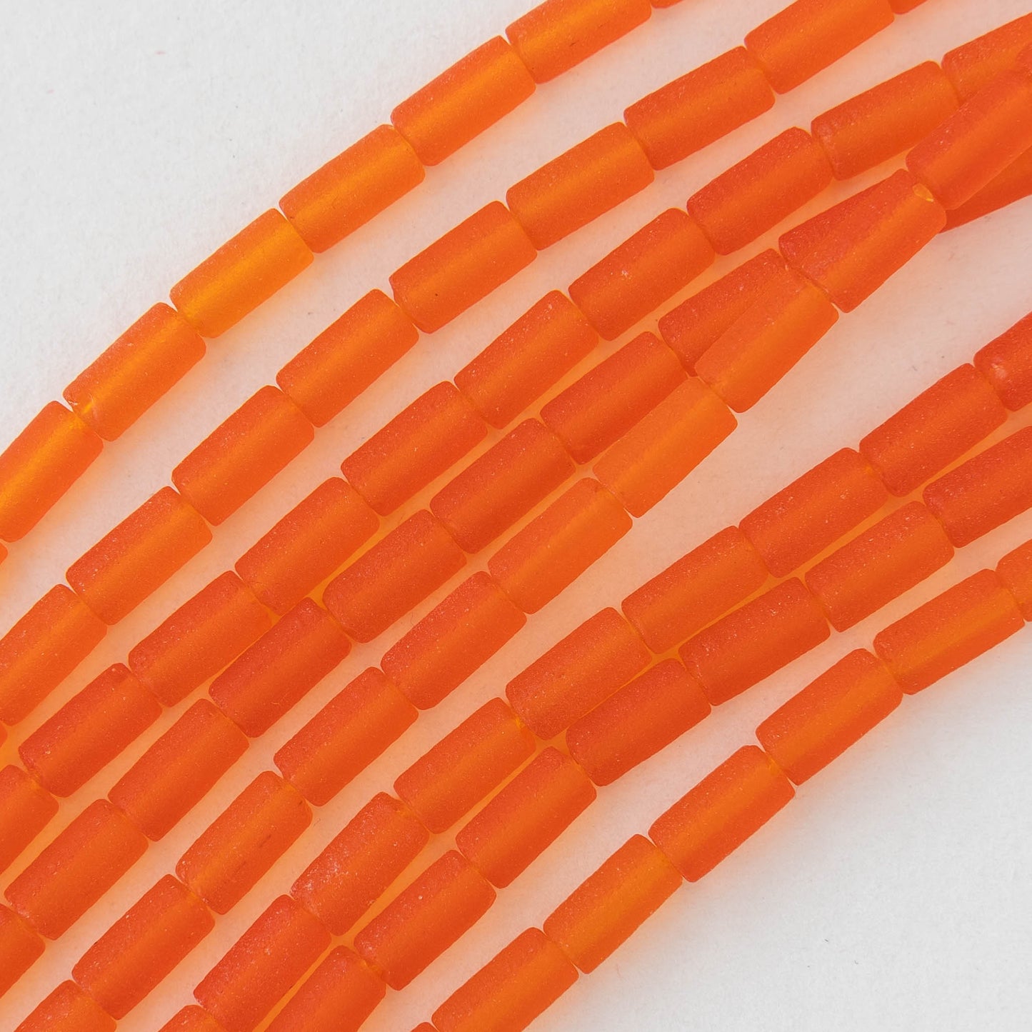 4x9mm Frosted Glass Tube Beads - Orange - 48 Beads