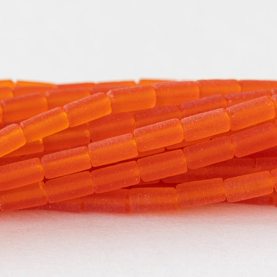 4x9mm Frosted Glass Tube Beads - Orange - 48 Beads