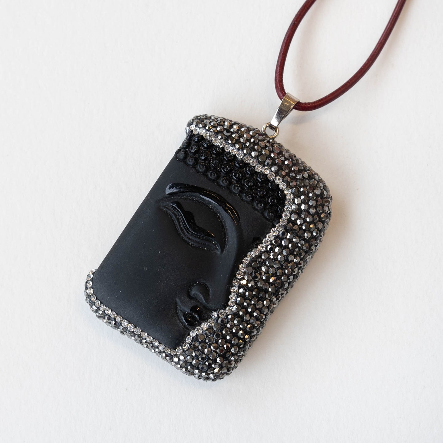 Blingy Peaceful Glass Buddha Pendant Bead - Black with Marcasite - 1 Pendant