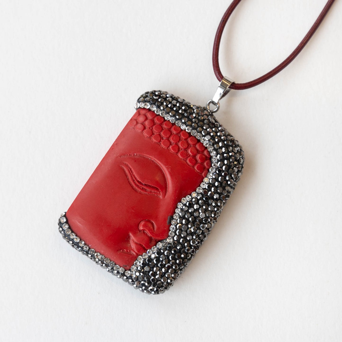 Blingy Peaceful Glass Buddha Pendant Bead - Red with Marcasite - 1 Pendant