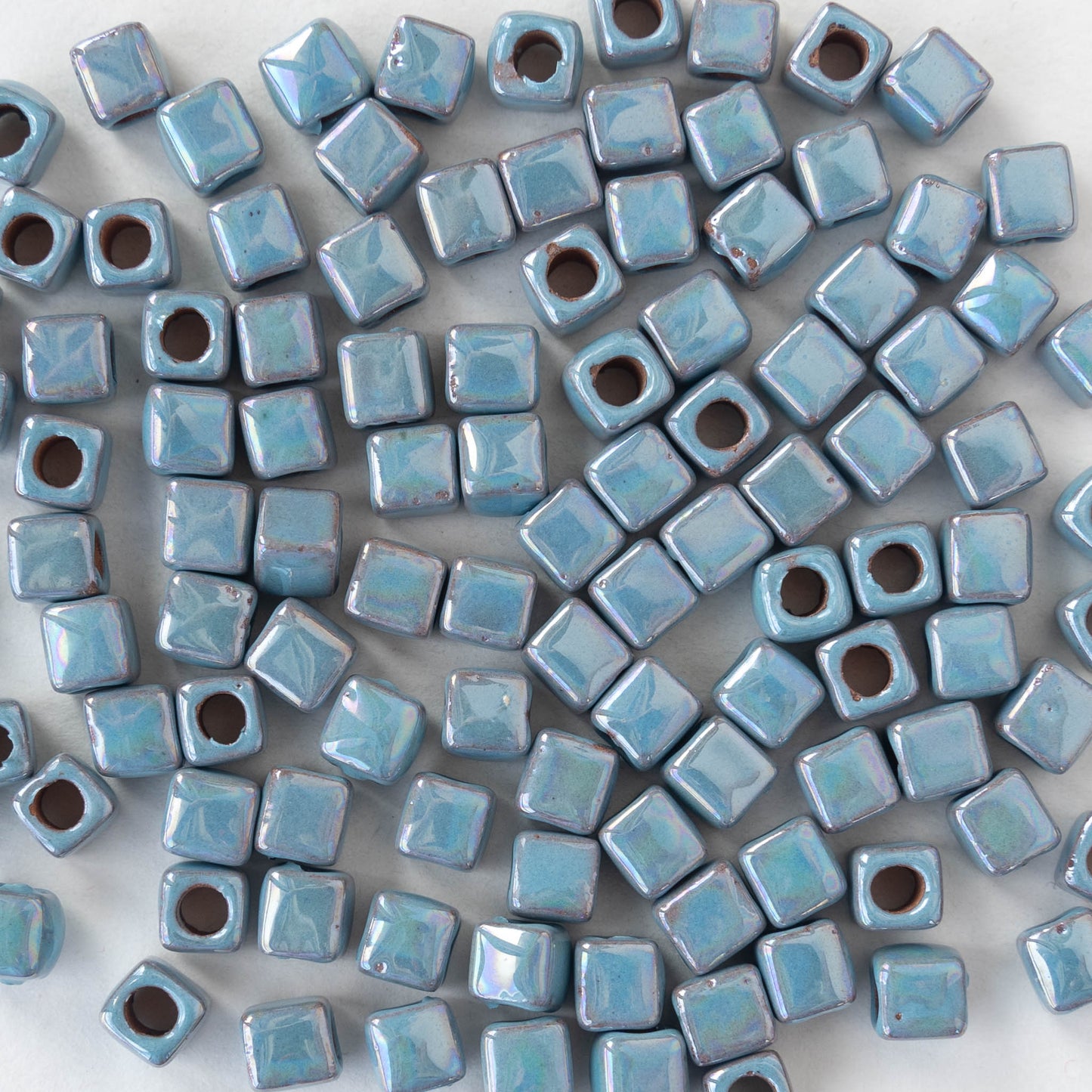 5.5mm Shiny Cube Beads - Iridescent Light Blue - 10 or 30 beads