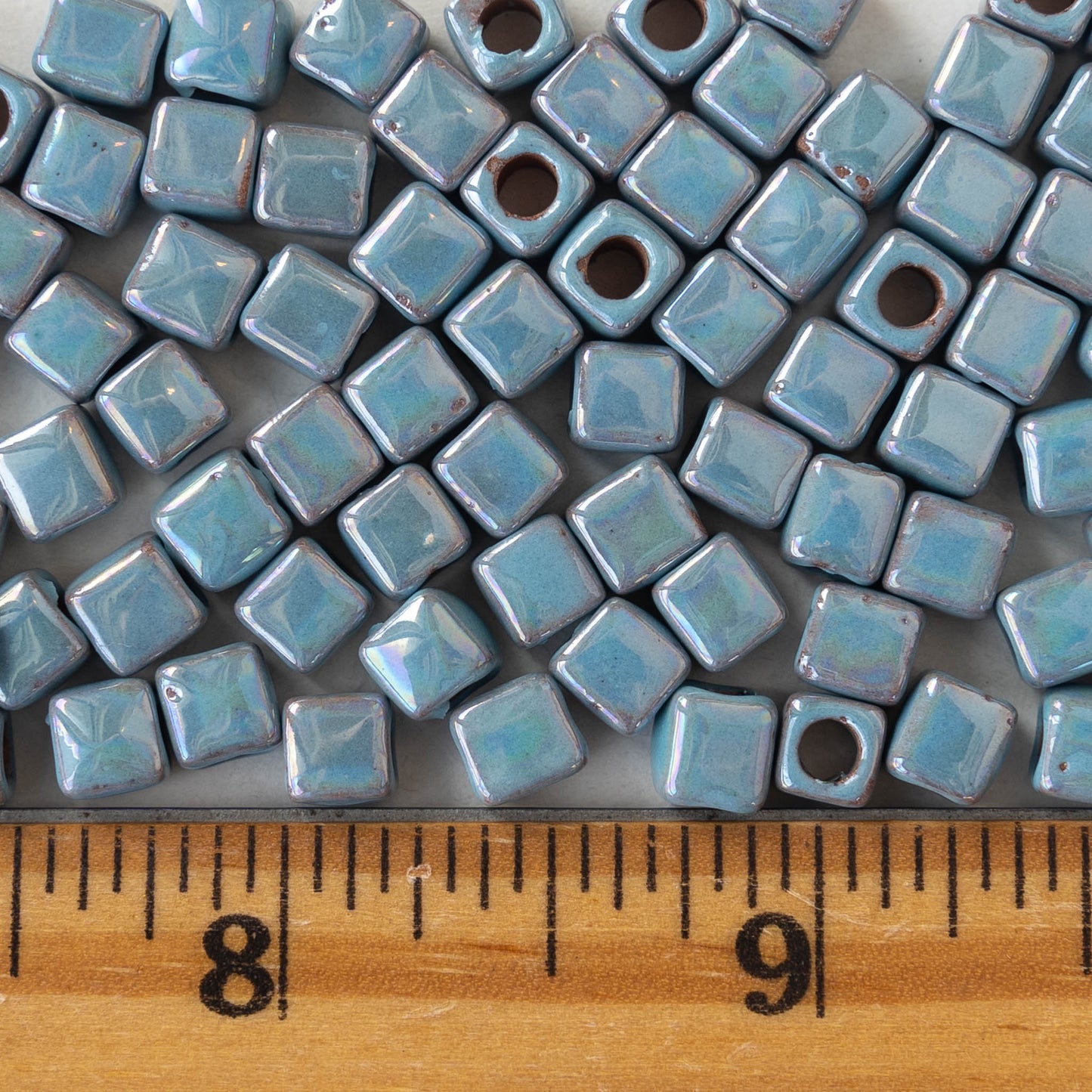 5.5mm Shiny Cube Beads - Iridescent Light Blue - 10 or 30 beads
