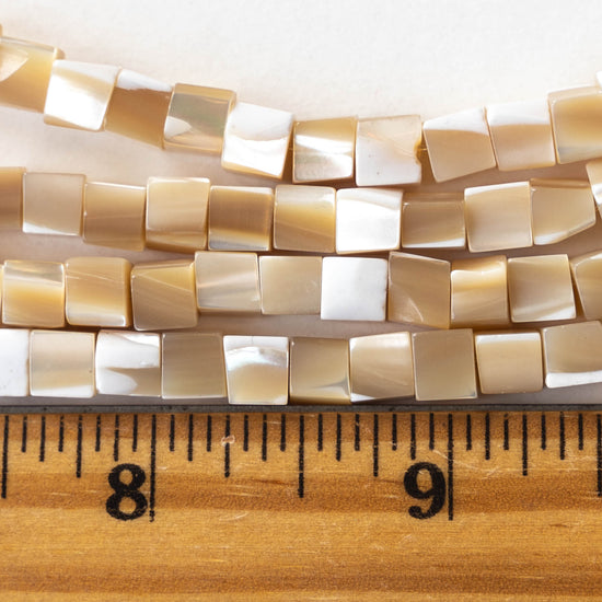 5mm Natural Mother Of Pearl Cube Beads - Beige Shell - 16 Inch Strand