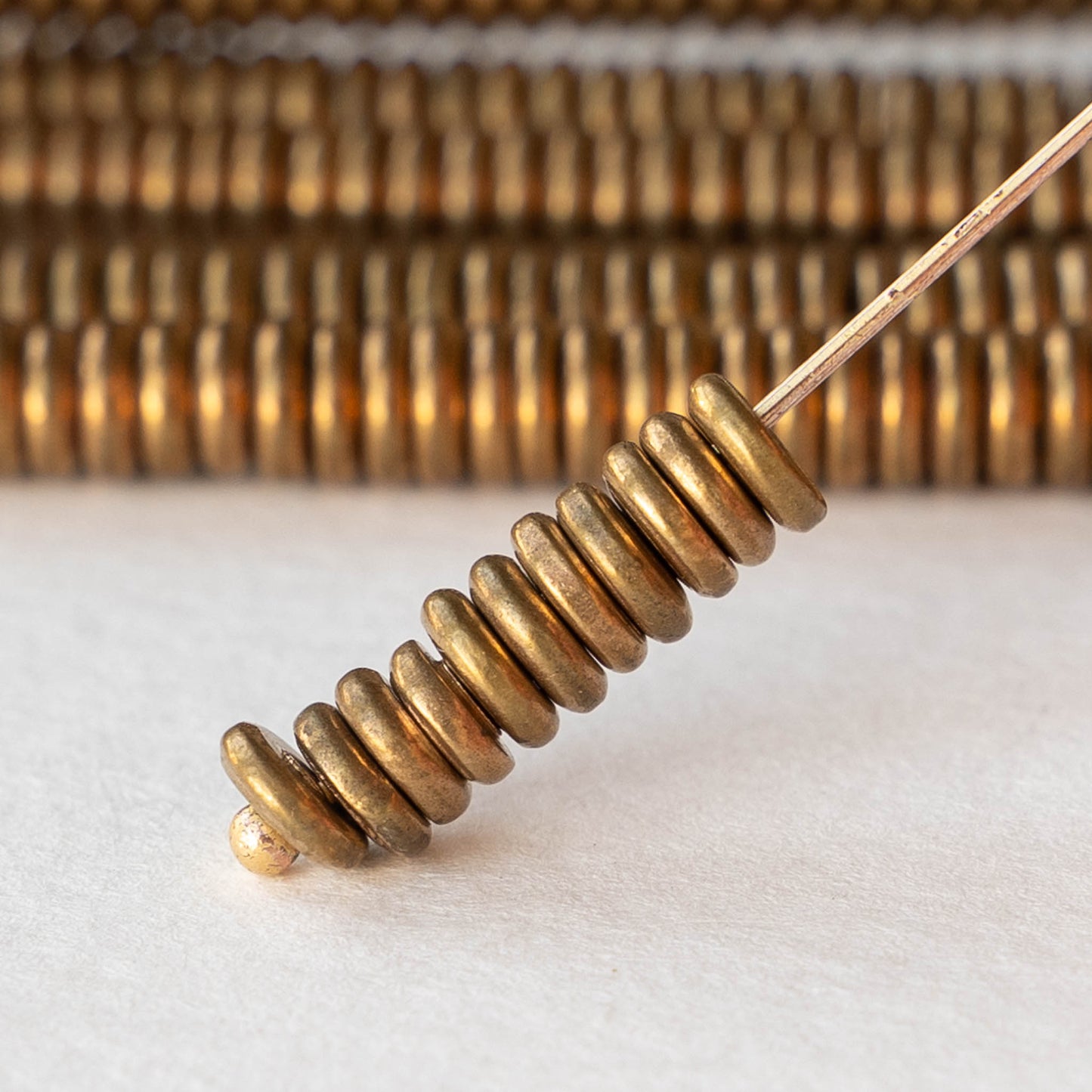 5mm Brass Heishi Disk Beads - Antique Gold  - 65