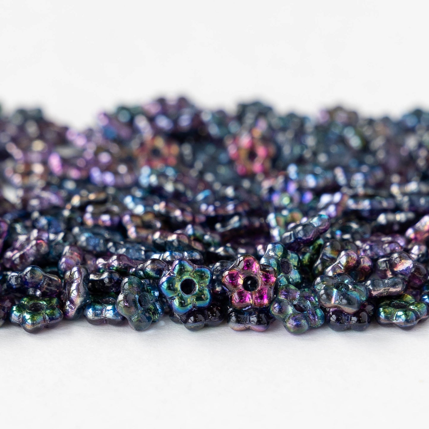 5mm Glass Flower Beads - Crystal Magic Blue - 25 Beads