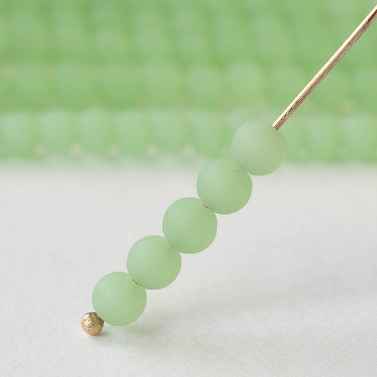 5mm Frosted Glass Rounds - Milky Silky Spring Green - 16 Inches