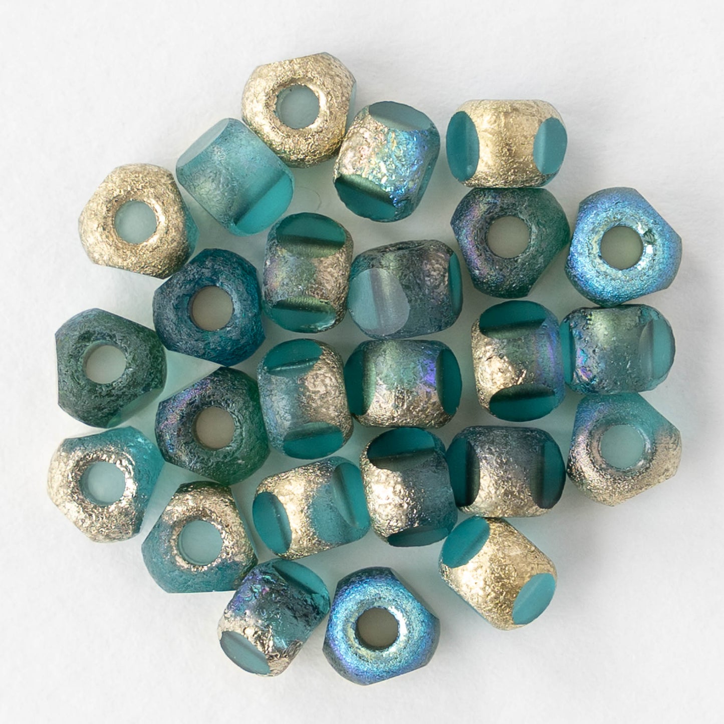 5mm Cut Round Beads - Etched Teal Gold AB - 25 beads